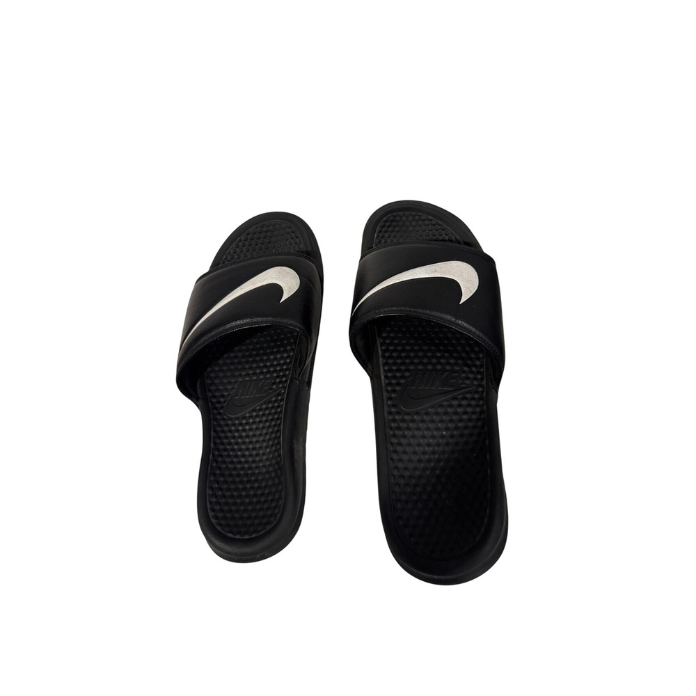 Nike Benassi JDI Black White Swoosh Athletic Slide Sandals 312618-011 Womens 11